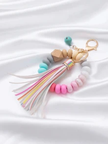 1 件 PU 流苏硅胶 DIY 串珠手链钥匙扣、硅胶腕带钥匙圈饰物、背包挂件、男孩女孩生日礼物汽车配件可爱哥特 Y2k - 彩色 - 查看 8