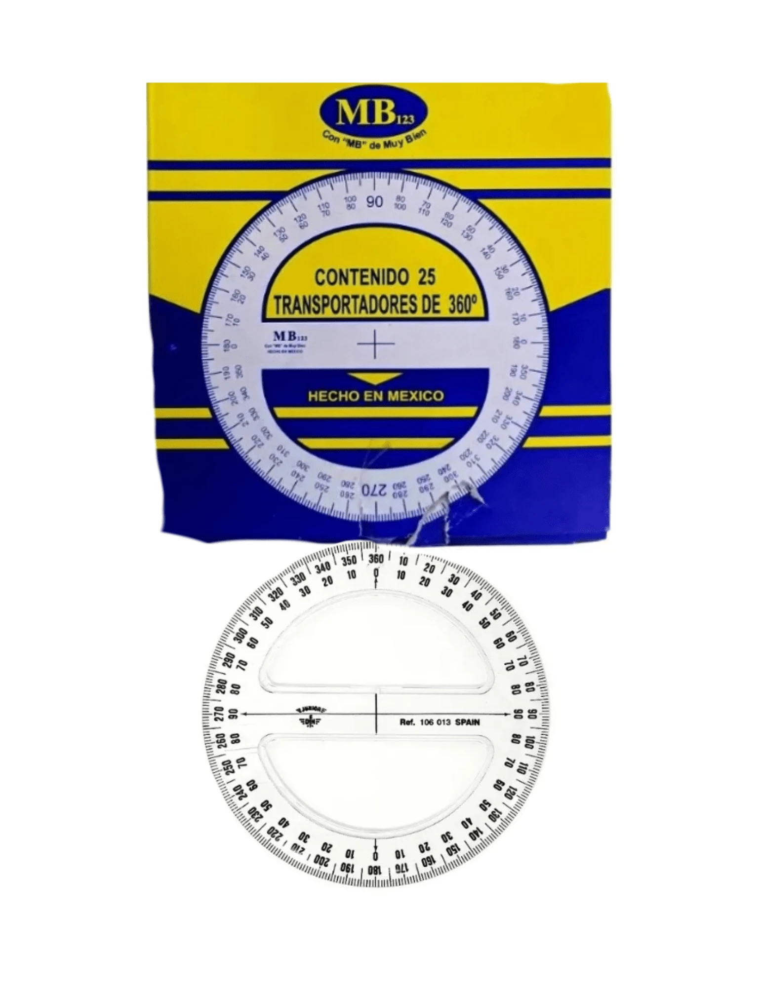 Set de 12 transportadores 360 grados escolares herramienta para medir ángulos papelería matemática dibujos escolares resistente transparente - Transparente - Ver 1