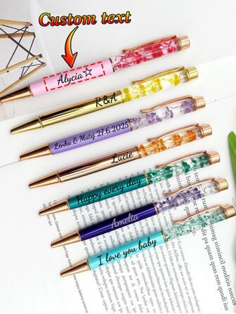 1/5/10/20pcs Customized Text/Logo Creative Elegant Handmade Dried Flower Ballpoint Pen, Luxury Fashion Pen, Perfect Gift For Wedding, Party, Daily Office, Student, Teacher, Friends, Family, Coworkers School Supplies,Back To School