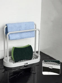 Kitchen Sponge Drain Rack - Plastic Draining Organizer - Dishcloth Rack/Cleaning Pad Rack/Dishwashing Cloth Rack - Space-Saving/Mold-Proof Antibacterial/Easy To Assemble - Kitchen Sink Organization/Draining Rack/Cleaning Tools, Kitchen Accessories. - Multicolor - View 3