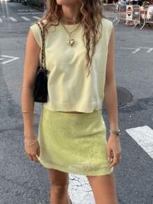 Women Summer Fashion Solid Color Sequin A-Line Mini Skirt For Party, Vacation  Streetwear - Màu vàng - Xem 3