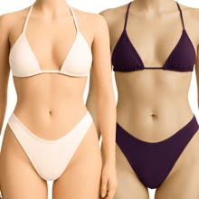 Kit 2 Bikini Curtain Wing Delta Mark Pool Ribbed Beachwear Summer