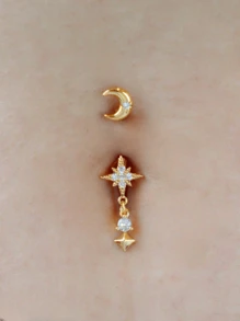 1pc Zirconia Star & Moon Navel Ring, Women's Party Daily Jewelry Festival Accessory Gift