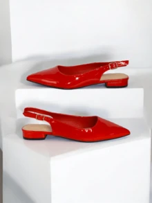 Plus Size Fashionable Comfortable Pointed Toe Low Heel Shoes For Women - Red - View 1