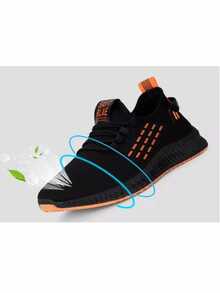 Hombre deportivo transpirable tejido punta redonda cordones suela plana estilo urbano para gimnasio y diario tenis - Naranja - Ver 7