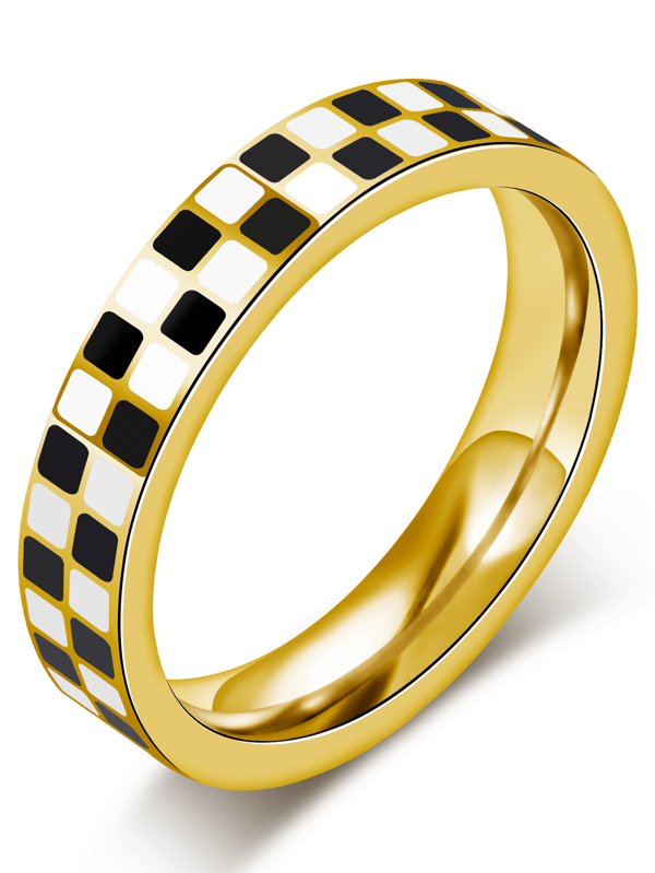 2025 Anillos apilables con diseño a cuadros en dorado para mujer - Joyería de acero inoxidable a prueba de agua y sin oxidación (Tallas del 6 al 10)