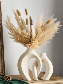 White Resin Vase, Suitable For Modern Home Decoration, Matte Snuggling Hollow Flower Vase, Suitable For Reed, Bohemian Decoration Donut Decoration Vase 2 Pieces Set, Used For Centerpiece Decoration Of Dining Table, Office Bookshelf, Living Room Decoration, Minimalist Decoration Vase, Modern Home Decoration Of Living Room And Bedroom, Centerpiece Decoration, Mother's Day Gift, Graduation Gift, Wedding Decoration