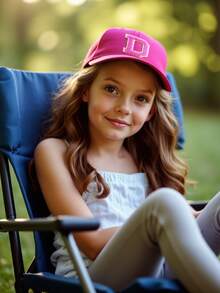 1顶儿童26字母个性化姓名印花遮阳帽棒球帽男女童可调节后扣户外休闲遮阳帽 - 玫紅色 - 查看 4