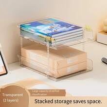 LINKOOL 2/3/4 层亚克力桌面整理器，带可拆卸隔板 - 透明轻质嵌入式或独立式文件存储，适用于办公室、家庭、A4 纸、信件和笔记本、多层搁板、透明材料学校用品、返校