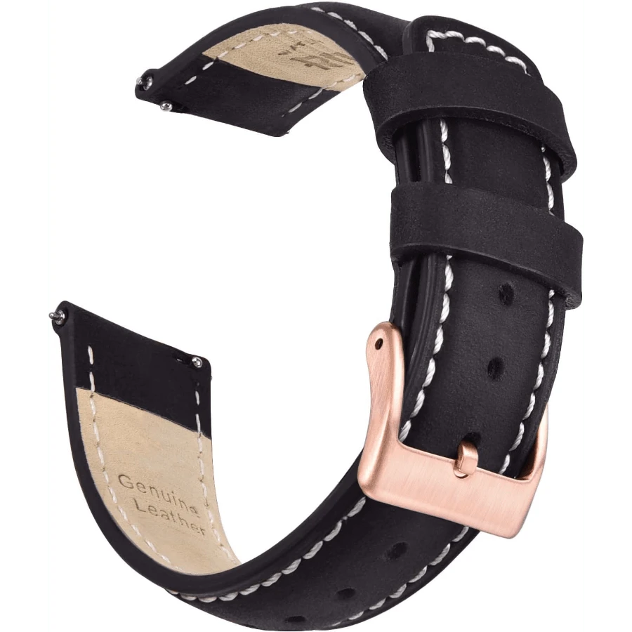 Local Delivery- Christmas Gift Quick Release Leather Watch Bands Genuine Watch Straps For Men Women Top Grain Leather Watch Strap, White Elephant Gifts, Stocking Stuffers For Men, Father's Day Gifts - Black & White & Rose Gold - 查看 1
