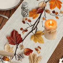 1 pieza Camino de mesa con estampado de hojas de otoño en 2D, estilo rústico de poliéster para decoraciones de otoño en el hogar, Acción de Gracias, Halloween, perfecto para fiestas festivas, cocina, chimenea y decoración campestre en la mesa de la cocina
