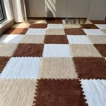 24 块毛绒拼布地毯，蓬松床边地毯，拼图泡沫地垫，方形飘窗垫，美观的房间装饰，适用于客厅、卧室、榻榻米、游戏室，11.81*11.81 英寸，可水洗可修剪，四季皆宜