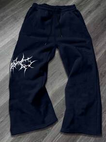 1 pieza Pantalón deportivo de corte recto y suelto con estilo de ropa de calle casual con impresión en el frente y la parte trasera
