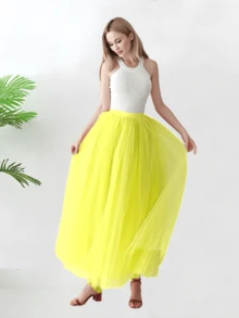 1 váy tutu dài maxi cạp cao cho nữ, màu trơn: Xanh nước biển, hồng, xanh ô liu, xanh xám, đen, trắng, đỏ, đỏ tươi, xanh hoàng gia, vàng, váy lót lưới nhiều lớp bồng bềnh, váy công chúa, váy dạ hội, váy biểu diễn sân khấu, váy lưới mùa hè, váy cosplay - nhiều màu - Xem 22