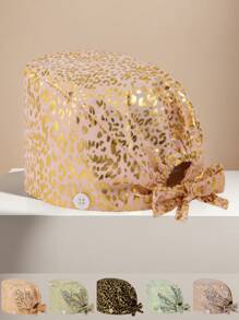 1 pieza Gorra de trabajo de mujer de algodón con estampado de leopardo con aplicación de lámina, antimicrobiana y antipolvo, adecuada para enfermeras, esteticistas, limpieza y trabajadores de saneamiento en instituciones médicas
