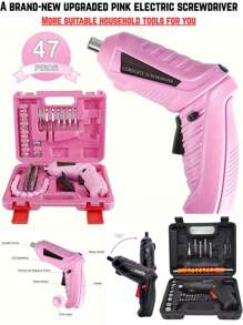 47 Pcs Upgraded Pink Mini Deformable 90°, Rotatable And Foldable Handheld Electric Screwdriver Set, Wireless USB Charging Set, With Screwdriver Head Gift, Practical For Home Use, Lightweight, Easy To Carry, Essential Home Tool Set, Perfect Festival Gift