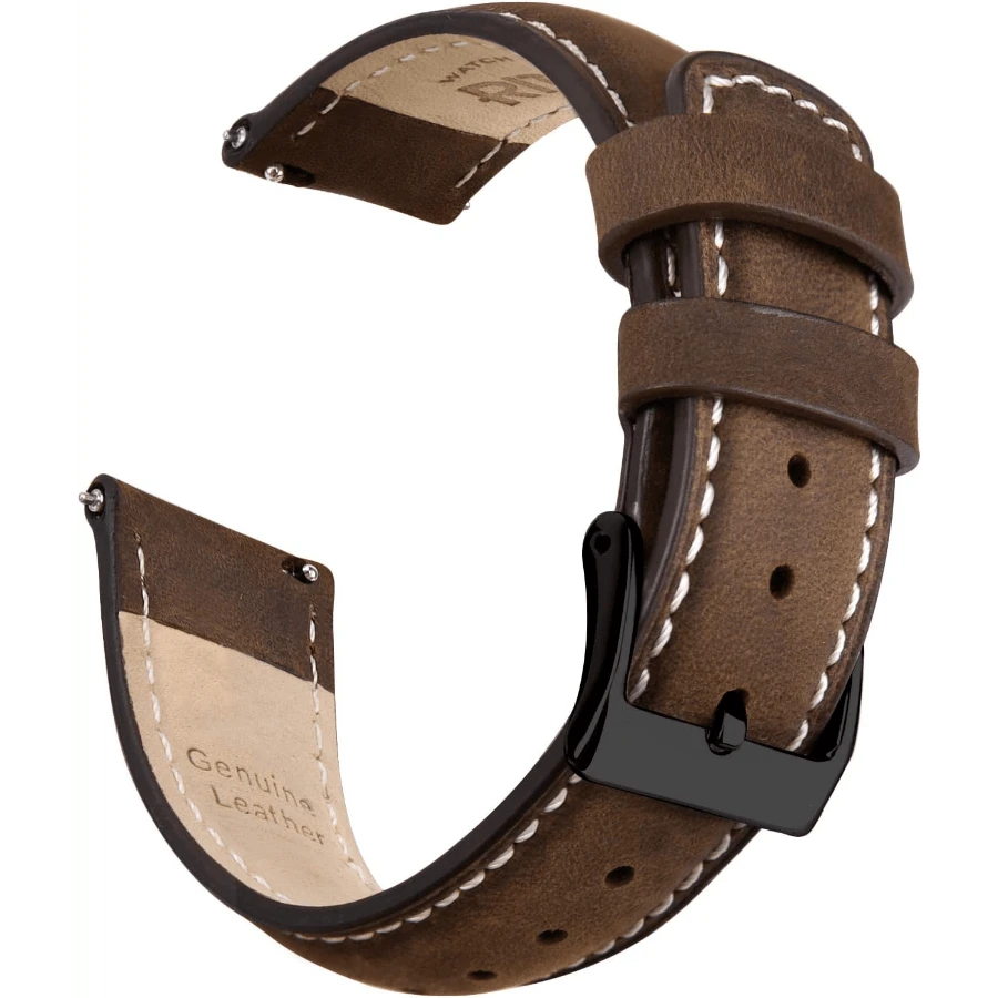 Local Delivery- Christmas Gift Quick Release Leather Watch Bands Genuine Watch Straps For Men Women Top Grain Leather Watch Strap, White Elephant Gifts, Stocking Stuffers For Men, Father's Day Gifts - Saddle Brown & White & Black - 查看 1