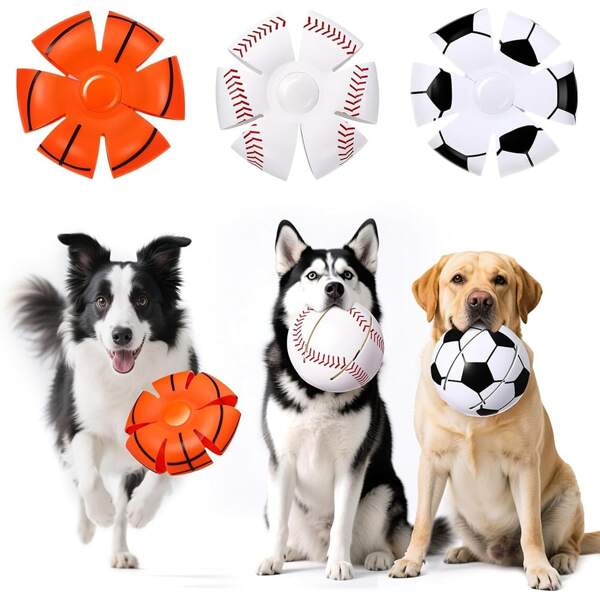 1/3 PCS Doggy Disc Balls, Chewable Foldable Pet Toy Flying Saucer Ball With Baseball Soccer Basketball Design, Throw Dog Flying Disc Magic Toy For Outdoor Game