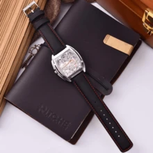 Local Delivery- Christmas Gift Quick Release Leather Watch Bands Genuine Watch Straps For Men Women Top Grain Leather Watch Strap, White Elephant Gifts, Stocking Stuffers For Men, Father's Day Gifts - Black & Orange & Silver - 查看 5