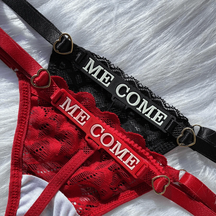 M.E C.O.M.E Glow In The Dark G-String Thong Panties Neon Label Lace Lingerie Women Sexy Underwear - 黑色 - 查看 1