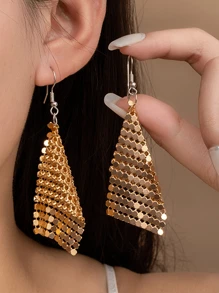 1 paire de boucles d'oreilles pendantes en métal maille brillante élégante, convenant aux femmes, aux fêtes, aux vacances, à la Saint-Valentin, toutes les saisons, à la Fête des Mères, en cadeau