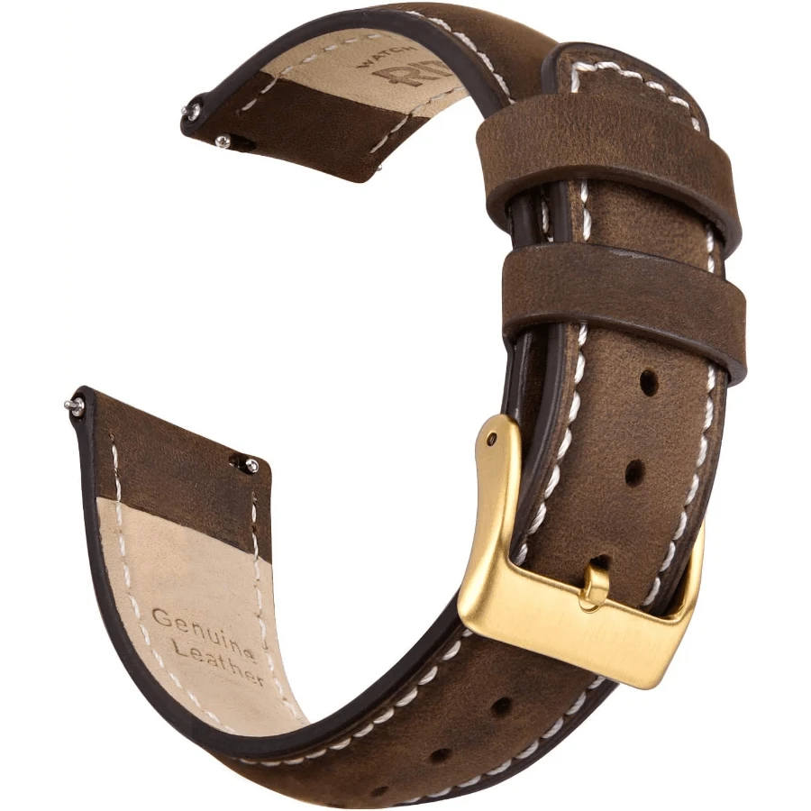 Local Delivery- Christmas Gift Quick Release Leather Watch Bands Genuine Watch Straps For Men Women Top Grain Leather Watch Strap, White Elephant Gifts, Stocking Stuffers For Men, Father's Day Gifts - Saddle Brown & White & Gold - 查看 1