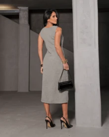 Women's Midi Dress Elegant Casual Buttons Front Simple Button - 深灰色 - 查看 4