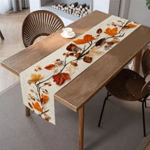 1 pieza Camino de mesa con estampado de hojas de otoño en 2D, estilo rústico de poliéster para decoraciones de otoño en el hogar, Acción de Gracias, Halloween, perfecto para fiestas festivas, cocina, chimenea y decoración campestre en la mesa de la cocina