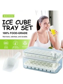 NetHong 64 Grids Ice Cube Tray With Lid Party Bar Ice Cube Maker Mould Ice Storage Box,Double-Layer Transparent Silicone Ice Cube Tray With Lid – Non-Stick Ice Mould For Effortless Ice Production, Perfect For Smoothies, Cocktails, And Baby Food Storage - White - View 3