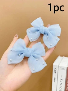 Blue Bow Party Headdress And Faux Pearl Decorative Hair Clips, Pearl Bow Hair Clips, Blue With Pearl Design Suitable For Wearing When Attending A Party, Versatile Party Hair Accessories
