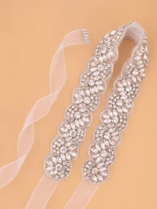 Cinto de noiva artesanal com lantejoulas de cristal, acessório para vestido de noiva, acessórios para o Dia dos Namorados. - Prata - Ver 1