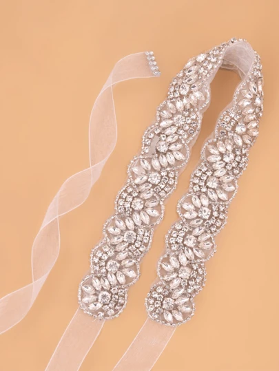1pc Handmade Crystal Frenal Bride Belt, Wedding Dress Accessory,Dresses For Women Valentine's Day Accessories