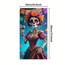 2D 横幅，1 个墨西哥亡灵节和万圣节派对装饰 - 彩色聚酯材料，带有糖头骨、金盏花和剪纸风车图案，适合室内和室外活动，无需电力，墨西哥主题派对装饰 - 彩色 - 查看 3