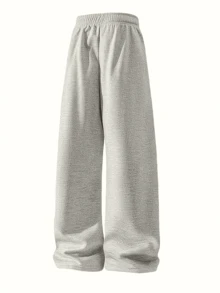 Unisex Wide Leg Pants WithDrawstring Waist, Solid Color CasualPants With Elastic Waist And PocketsSuitable For Four Seasons, Perfect ForEveryday Wear - Xám - Xem 5