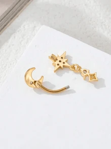 1pc Zirconia Star & Moon Navel Ring, Women's Party Daily Jewelry Festival Accessory Gift