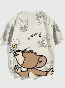 Warner Bros 1pc Men's Loose V-Neck Short Sleeve Vacation Casual Shirt, Tom & Jerry V-Neck Top