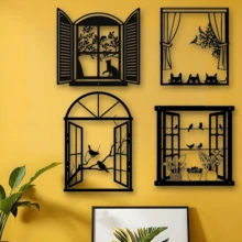 1 peça de escultura de pássaro em metal Art Déco para janela, pintura de parede em ferro, adequada para sala de estar, terraço, varanda - decoração de cerca de jardim interna/externa, pintura de parede, decoração externa