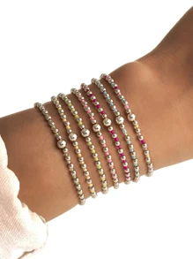 7 Peças Conjunto de Pulseiras Elásticas Femininas com Contas de Arroz Coloridas, Contas de CCB Douradas Personalizadas e Simples, Adequado para Presente do Dia dos Namorados e Dia das Mães