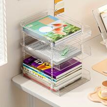 LINKOOL 2/3/4 层亚克力桌面整理器，带可拆卸隔板 - 透明轻质嵌入式或独立式文件存储，适用于办公室、家庭、A4 纸、信件和笔记本、多层搁板、透明材料学校用品、返校