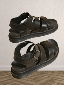 女士交叉厚底踝带凉鞋，优雅夏季黑色坡跟凉鞋 - 黑色 - 查看 4