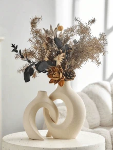 White Resin Vase, Suitable For Modern Home Decoration, Matte Snuggling Hollow Flower Vase, Suitable For Reed, Bohemian Decoration Donut Decoration Vase 2 Pieces Set, Used For Centerpiece Decoration Of Dining Table, Office Bookshelf, Living Room Decoration, Minimalist Decoration Vase, Modern Home Decoration Of Living Room And Bedroom, Centerpiece Decoration, Mother's Day Gift, Graduation Gift, Wedding Decoration