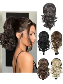 12-Inch Claw Ponytail Hair Extensions, Black, Light Brown, Chocolate Brown, Multi-Color Deep Wave Heat-Resistant Synthetic Ponytail Wigs, Curly, Suitable For Women's Daily Wear, Cosplay, Christmas, Music Festivals, Carnivals, Holiday Parties And More - Multicolor - View 1