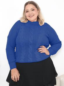 Women's Plus Size Blouse High Neck Knit Winter Cold Elegant Modern - 寶藍色 - 查看 6