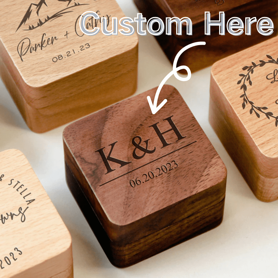Custom Walnut Wood Ring Box, Personalized Engraved Dual Slot Ring Box, Engagement/Wedding Ring Box, Jewelry Storage Box, Personalized Proposal Box, Square Ring Display Box, Anniversary Gift For Couples, Bridal Party Gifts, Suitable For Girlfriend, Valentine's Day Gifts, Wedding Gifts, Party Gifts