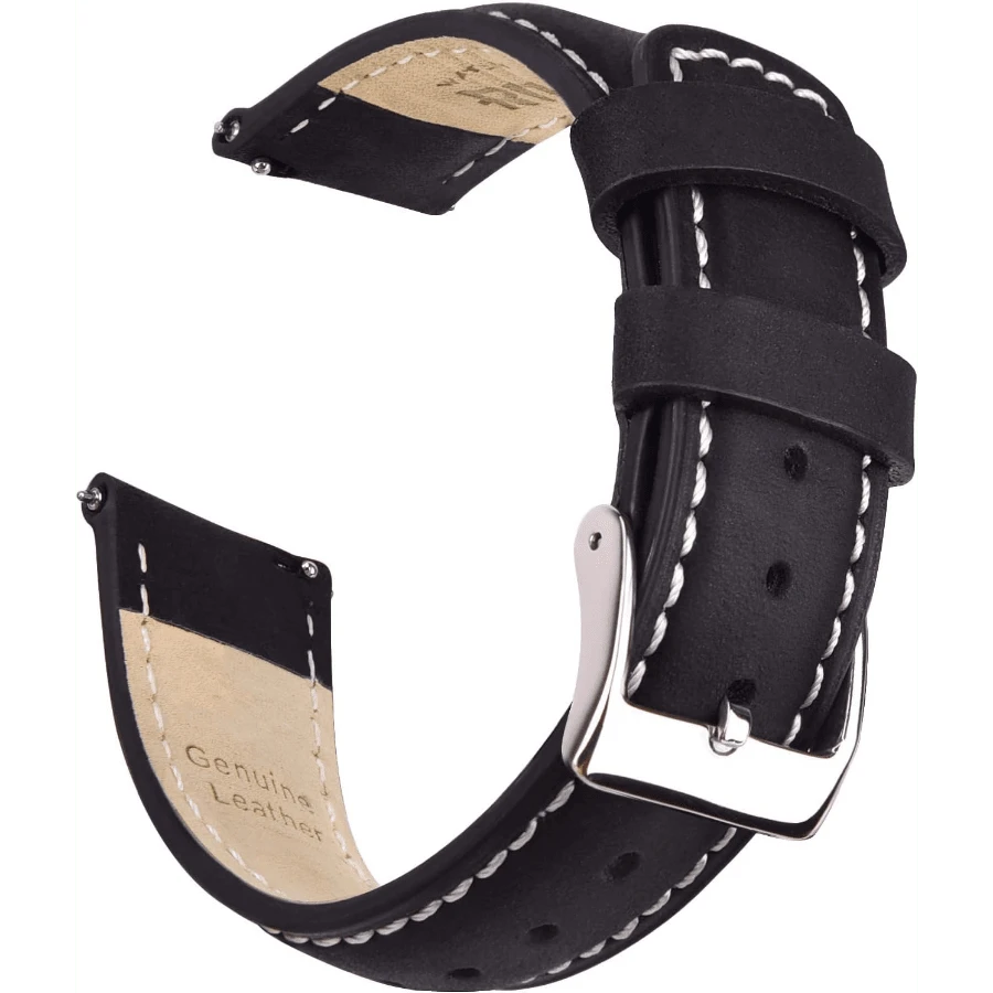 Local Delivery- Christmas Gift Quick Release Leather Watch Bands Genuine Watch Straps For Men Women Top Grain Leather Watch Strap, White Elephant Gifts, Stocking Stuffers For Men, Father's Day Gifts - Black & White & Silver - 查看 1