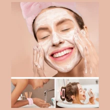 Set de 16 piezas que incluye: diademas con cinta, cintas para la cara/muñeca, pinzas para el cabello con flores, masajeador del cabelludo, cepillo de champú, para el cuidado diario, faciales, viajes, con artículos a juego de color adecuados para el hogar, vuelta al colegio, verano y viajes