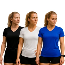 Kit 3 Women's Short Dry Fit Basic Plain T-Shirts Sun Protection UV Thermal Blouse Gym Sports Shirt - 黑色 - 查看 1