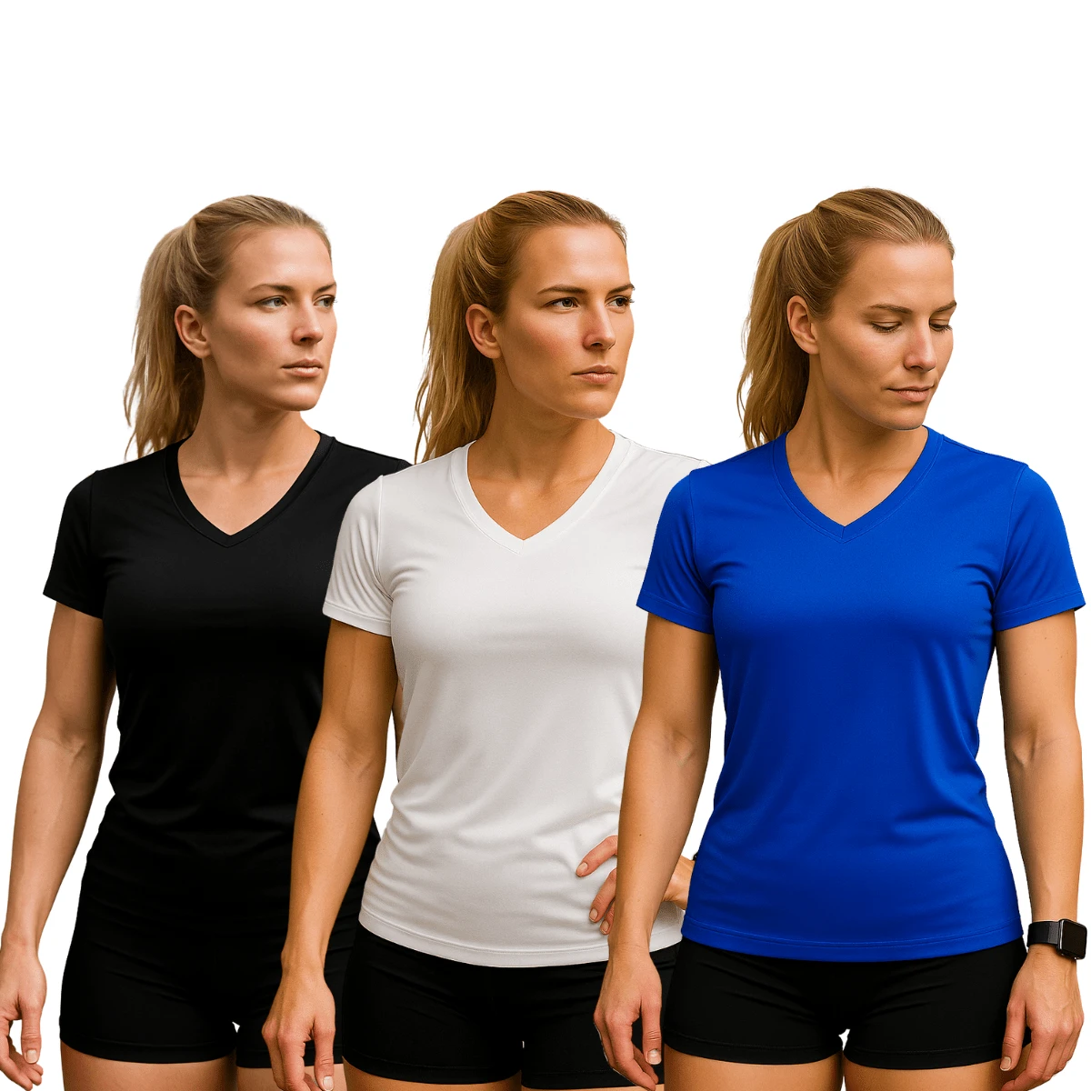 Kit 3 Women's Short Dry Fit Basic Plain T-Shirts Sun Protection UV Thermal Blouse Gym Sports Shirt - 黑色 - 查看 1