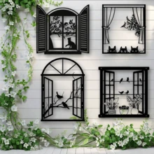 1 peça de escultura de pássaro em metal Art Déco para janela, pintura de parede em ferro, adequada para sala de estar, terraço, varanda - decoração de cerca de jardim interna/externa, pintura de parede, decoração externa