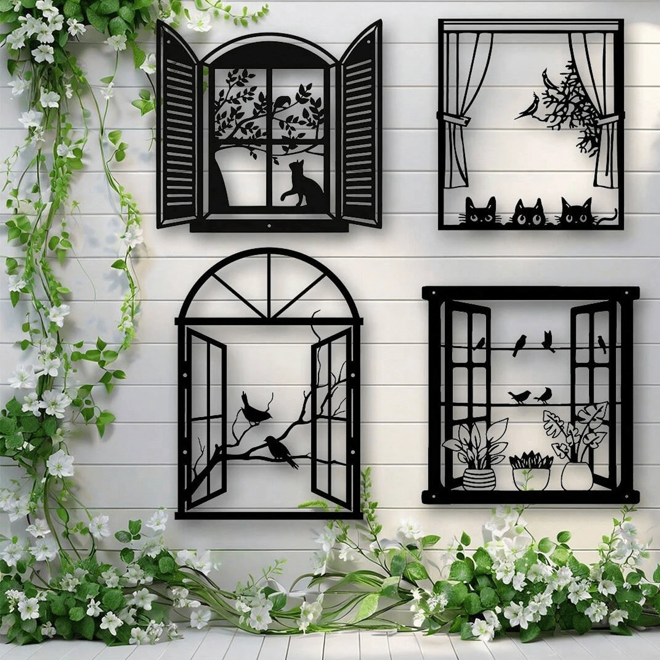 1 peça de escultura de pássaro em metal Art Déco para janela, pintura de parede em ferro, adequada para sala de estar, terraço, varanda - decoração de cerca de jardim interna/externa, pintura de parede, decoração externa